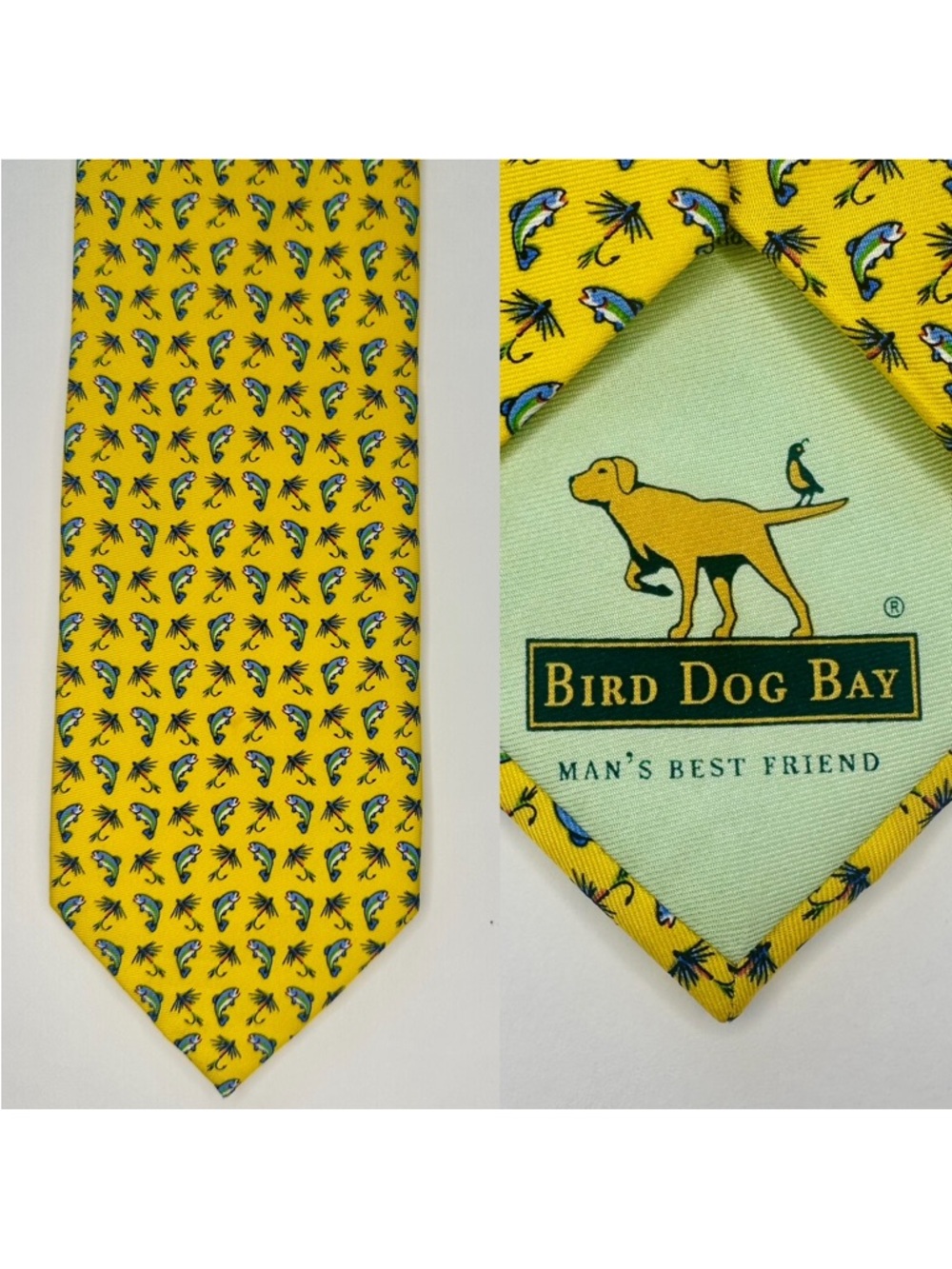Fly Fishing BIRD DOG BAY Rainbow Trout & Lure Pattern Classic Silk Tie, 3.25”